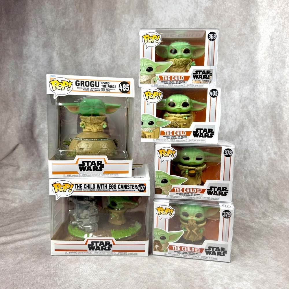Funko Pop Star Wars Mandalorian Grogu Baby Yoda Lot of 6 Figures Bobble-Heads